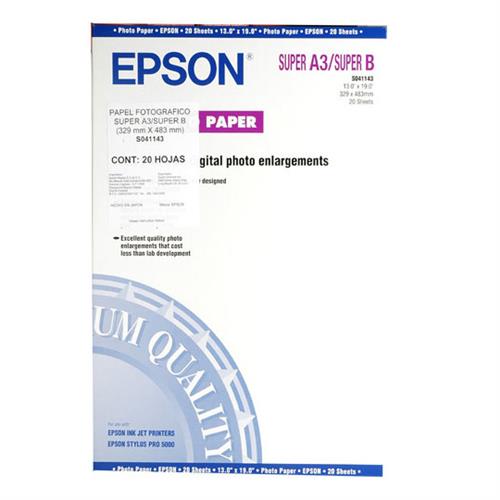 PAPEL FOTOGRAFICO EPSON GLOSSY SATINADO S041143 TAMAÑO SUPER B 13X 19´´ 20 HOJAS-EPSON