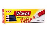 BAC-MAR-WAX12AZ-MARCADOR DE CERA AZUL REDONDO BACO WAXOS 12 PIEZAS PAPEL