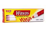 BAC-MAR-WAXO12B-MARCADOR DE CERA BLANCO REDONDO BACO WAXOS PAPEL CAJA CON 12 PIEZAS