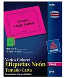 AVE-ETI-5975-ETIQUETAS TAMAÑO CARTA COLOR NEON(VARIOS) AVERY 5975 DE 21.6 X 27.9 CM 1 PAQUETE